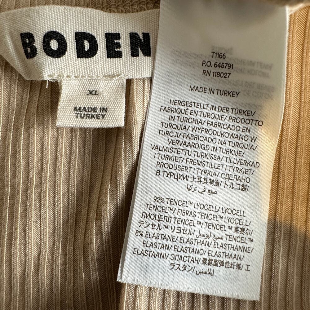 Boden Ribbed Scoop Neck Blouse XL Beige Crop Minimalist Stretch Preppy Boho EUC - Picture 7 of 9